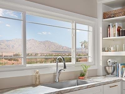 Bright kitchen with large sliding window